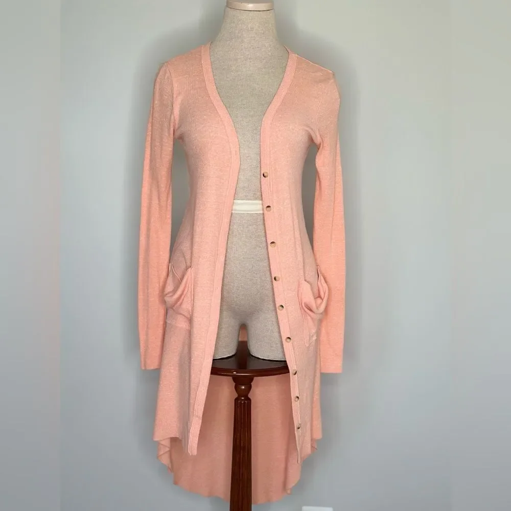 Free People Beach Ribbed Up Maxi Cardigan in Peach Size Medium